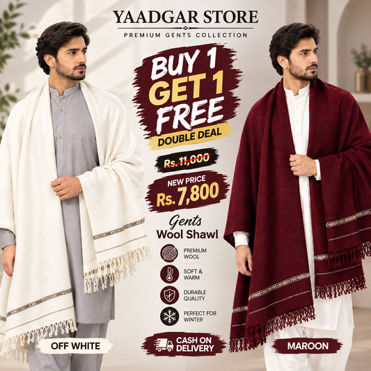 DEAL#2 OFFWHITE & MEHROON WOOLEN SHAWL